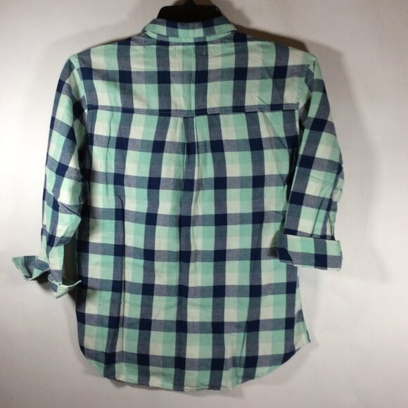 Old Navy Girls Boyfriend Fannel Shirt Blouse Top Plaid Blue/Green Size XL - Picture 6 of 8
